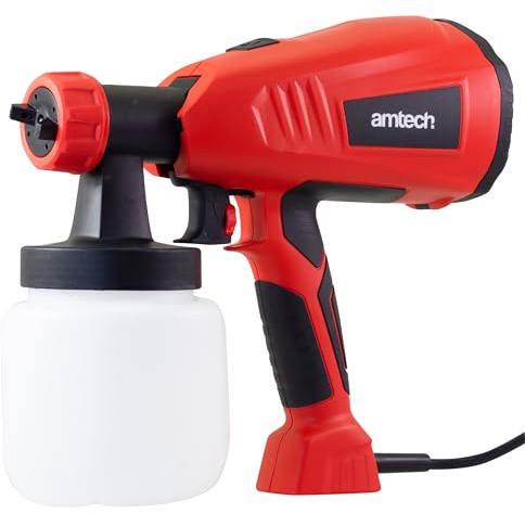 Amtech - HVLP Spray Gun - Paint Sprayer for Walls and Ceilings, Fences and More, 3 Spray Patterns for Full Coverage, Adjustable Flow Rate of 800 ml/min, Easy to Clean, Electric (400W)