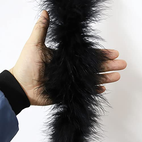 2 Yards Turkey Dicke Flusenstreifen Straußenfedern Borte Fransen mit Satinband Plush Feder Borten zum DIY Nähen von Kleidern Basteln Kostüme Home Hochzeit Party Weihnachtsbaumdekoration,Schwarz C
