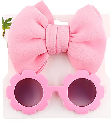 URFEDA Nylon babypannband med rosett hårband baby pannband med retro vintage solglasögon barn baby flicka mjuka huvudbonader turban båge pannband för spädbarn barn