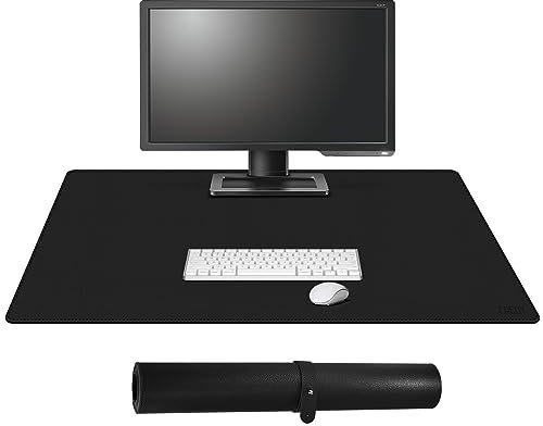Cacoy Schreibtischunterlage aus Leder, 90 x 50cm Große Mausunterlage, Erweitertes PU-Leder Mauspad xxl, wasserdichte Unterlage Schreibtisch, Multifunktionales Büro und Zuhause Tischunterlage, Schwarz
