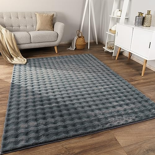 Paco Home Weicher Flauschiger moderner Bubble Wohnzimmer Teppich Hochflor Fell Geometrisches Design Hoch-Tief-Effekt, Grösse:160x220 cm, Farbe:Anthrazit 3