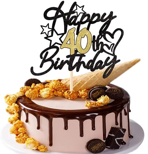 SYKYCTCY 1 Pack Happy 40th Birthday Cake Topper Glitter Cheers to 40 Years Forty 40 Fabulous Birthday Cake Pick with Love Star for 40th Birthday Anniversary Party Cake Decoration Supplies
