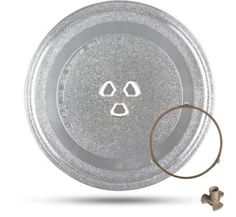 WORDFUN Mikrowelle Drehteller, 25.5cm 27cm Ersatz Teller Glasplatte, GlasDrehscheibe, 5mm Dick, Mit Drehring Und Kuppler, Hitzebeständig, Mikrowellenzubehör, Mikrowelle Plattenspieler
