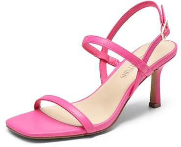 DREAM PAIRS Womens Slingback Heels Square Open Toe Strappy Sandals Ankle Strap High Heeled Dressy Shoes SDHS2452W,Size 9,Hot Pink,SDHS2452W
