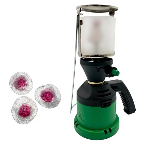 NOLA Lampada da Campeggio a Gas con Accensione Piezoelettrica, Luce Regolabile, incl. 3 Lampadine, Compatibile con Cartucce Butano 190g, Autonomia fino a 5h, 0,5 kW