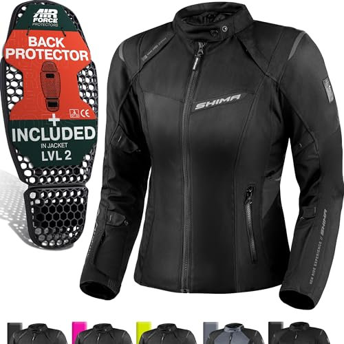 SHIMA RUSH Giacca Moto Donna con Protezioni 4 Stagioni | AIRFORCE Paraschiena | Giacchetta da Moto Impermeabile Estiva Tuta Pantaloni Touring (Nero, Donna, Giubbotto, Taglia S)