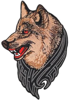 Wolf Kopf Braun Aufnäher zum aufbügeln oder aufnähen Bügelbild Aufbügler für Kleidung gestickter Bügelpatch Applikation Hund Patch Größe 7,4 x 10,9 cm