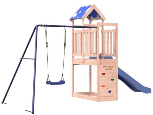 vidaXL Spielturm, Klettergerüst mit Schaukel Kletterwand Rutsche, Kinder Kletterturm Spiel-Zubehör für Garten, Holz Spielplatz Spielhaus, Massivholz Douglasie