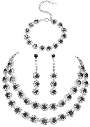 AOWVUTS Conjunto de Joyería Nupcial de Plata, Collar de Diamantes Brillantes Pendientes Colgante Cristal Pulsera Ajustable Juegos de Joyas Circonia Flores para Boda Novia Dama de Honor