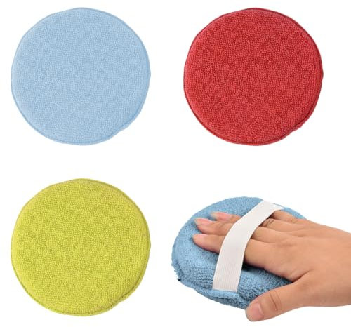 WeddHuis 3 Pezzi Polierwatte Auto Polierpad Polierschwamm Adatto per Pulizia Auto Lucidatura Mano Polierwatte Ripetuto Uso (Blu Giallo Rosso)
