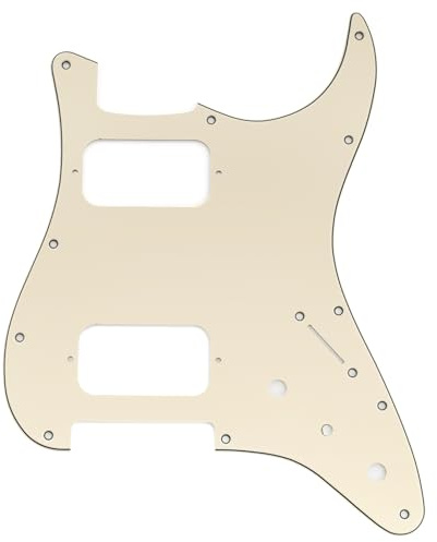 Musiclily Pro 11 Löcher ST Schlagbrett HH Gitarren Pickguard mit Runde Ecke 2 Unbedeckter Humbucker 2 Potis Mini Schalter Aussparungen für Fender Squier Strat Style E-Gitarre, 3-lagig Creme