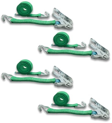 4er Set Spanngurt mit Ratsche und Profilhaken, DoZurr 2000, belastbar bis 1000 kg, 35 mm breit x 4 m lang, grün