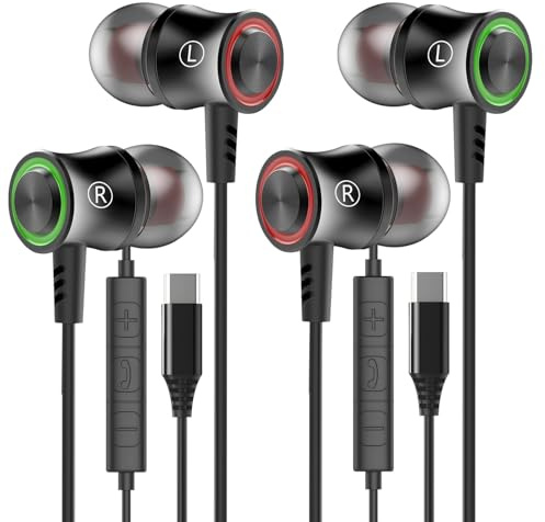 MUNSKT 2 Pack USB C Headphones for IPhone 16PMX USB Type C Earphones for Samsung Galaxy S24 Wired Headphones USB Type C with Mic Volume Control (Green & Red)