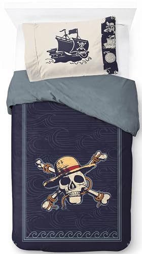 Jay Franco One Piece High Seas 100% Coton Ensemble Housse de Couette Lit Simple – Linge de Lit Comprend Une Taie d’Oreiller 50 x 70 cm