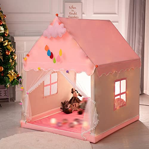 Gatphy Kids Play Tent with Star String Light, Large Children Playhouse Tent with Windows and Door Curtains, Princess Tents Toy for 5 6 7 8 Year Old Girl Boys Kids 105 x 121 x 136 cm (Pink)