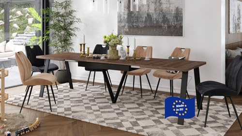 designimpex Design Esstisch ZAV-1 Eiche dunkel - Schwarz matt ausziehbar 140-290 cm ausziehbarer Esszimmertisch Tisch Ausziehtisch Dining Table Esszimmermöbel Küchentisch ausziehbar