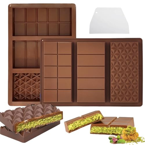 PTaizjjz 2PCS Chocolate Bar Mould, Silicone Non-Stick Sweet Candy Mould with Spatula - Reusable DIY Baking for Jelly
