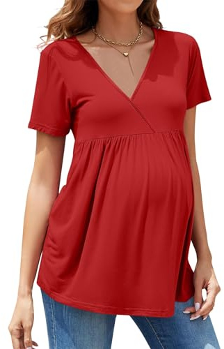 hohololo mammamode t-shirt kortärmad V-ringad graviditet moderskap toppar för gravida kvinnor, Rosa2, M