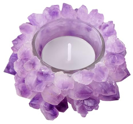 Kerzenhalter, Natural Amethyst Cluster Quarz Kristall Tee Lichthalter, Candlestick Decor für Home Wedding Party Jubiläum Hauswarming Geschenke