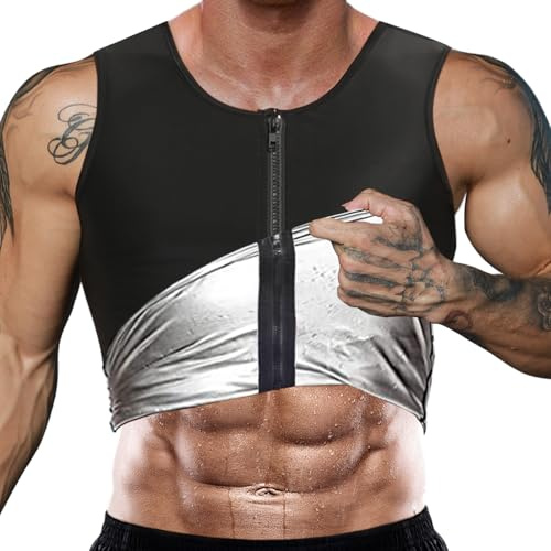 DownLTL Chaleco Sauna Hombre Fajas Reductoras Abdomen Moldeadora Compresión para Sudoración con Cremallera para Deporte Fitness Running