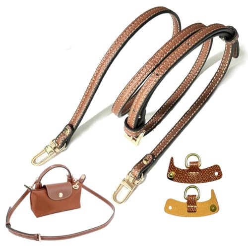 EUYKQNOI Tracolla Applicabile a Longchamp Borsa Donna,Tracolla Regolabile per Borse,Cinghie di Trasporto in Pelle Giallo-Marrone per Longchamp Mini Bag Straps,Estensione Della,Larghezza tracoll 0,9 cm