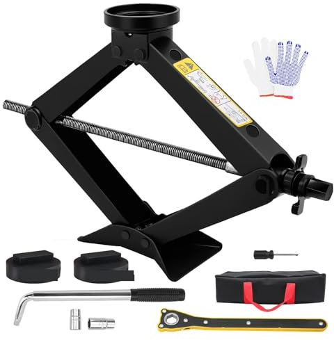 Ariete idraulico, Kit di riparazione del cric a forbice da 3 tonnellate con cuscinetto in gomma Kit di strumenti for la sostituzione della ruota di scorta auto con chiave a L per uso a lungo termine