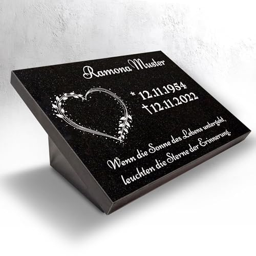 Generisch Grabstein Schwarz 40x30x3 cm – Granit Gedenkstein mit Gravur, Versiegelung & Stützen Set – poliert, geschliffene Kanten – wetterfest für Friedhof, Urnengrab XXL N31