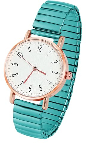 AOOSU Women's Elastic Strap Watches, Womens Watches Large Face Clear Arabic Numerals Analog Quartz Wrist Watch for Women Easy Reader Comfortable Stretch Expansion Band Ladies Wratch