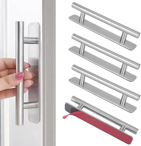 Genossen 4 Stück Möbelgriffe, 128mm Selbstklebende Küchengriffe, Edelstahl Schrankgriff Türgriffe Ohne Bohren, geeignet für Schublade, Schrank, Möbel, Küche, Silber (128mm 4pcs)