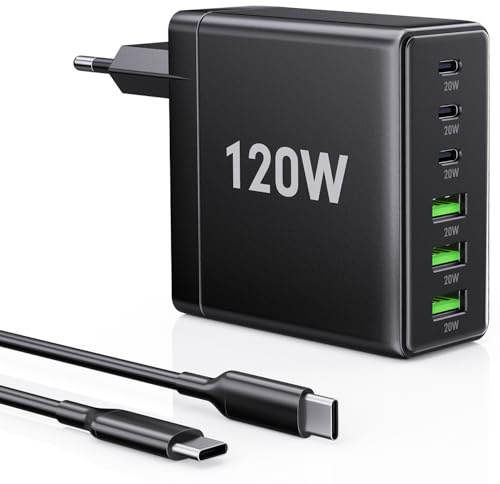 FINIBO 120W USB C Ladegerät – 6 Ports Multiport Schnellladegerät mit Intelligenter Leistungssteuerung, PD3.0 & QC4.0 Unterstützung, Kompaktes Ladegerät für iPad & Smartphone