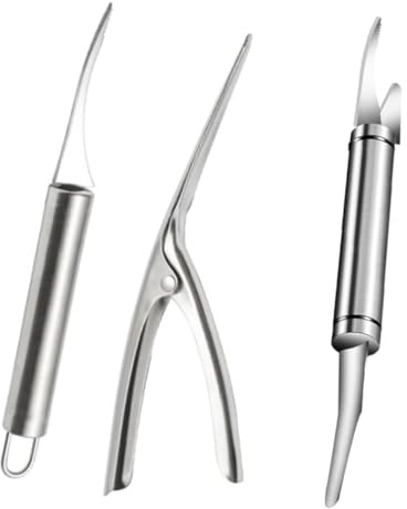CUEMOON 3 pieces 5-in-1 multifunctional stainless steel shrimp peeler, stainless steel shrimp peeler, peeling tool for shrimp, fish and seafood