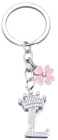Porte-clés pour Femme Fille avec Lettre Initiale, Alphabet Pendentif Initiale en Crista, Porte clés avec Pendentif Amour et Pampille, Idee Cadeau D'Anniversaire pour Femme Sœur Maman Couple Amie (L)