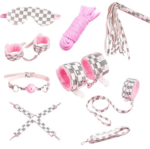 BDSMLOVE Bondage Fessel Set, Erotisches BDSMs Spielzeug Halsband Handschellen Augenbinde Peitsche, Fesseln Sex Toyset Sexspielzeug für Paare