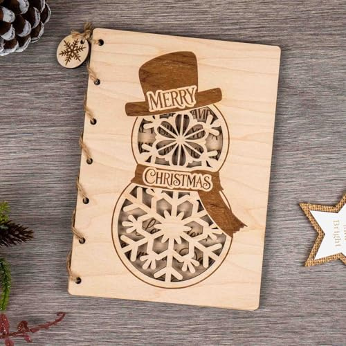 Personalisierte Weihnachtskarte aus Holz – gravierte Schneemann-Andenkenkarte mit Option für individuelle Nachricht – einzigartige Weihnachtsgeschenke für Familie, sie, ihn, Kinder – inklusive