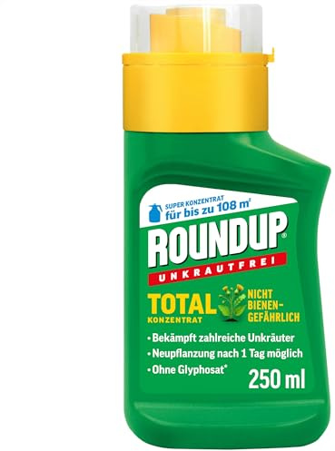Roundup Unkrautfrei Total Konzentrat 250ml Herbizid für Ziergärten | Gegen Unkraut im Garten | Schnelle Kontaktwirkung | Nicht bienengefährlich
