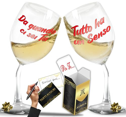 Aurìca Coppia Calici Vino Personalizzati DA QUANDO CI SEI TU – Brinda A San Valentino Con I Bicchieri Piegati Per Lui E Lei, Per Un Amore Che Rende Ogni Giorno Speciale - Confezione Regalo Inclusa