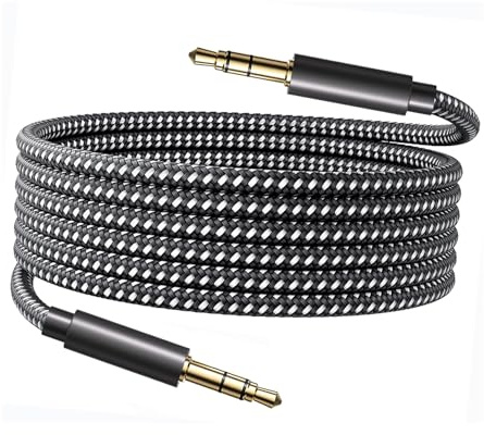 Qingfeicare 5M Aux Cable, 3.5mm to 3.5mm Audio Cable, Extra Long Auxiliary Cable, Mini Jack to Jack Cable, Nylon Braided Headphone Cable Aux Cord Lead for Car,Speakers,Gaming with Noise Reduction
