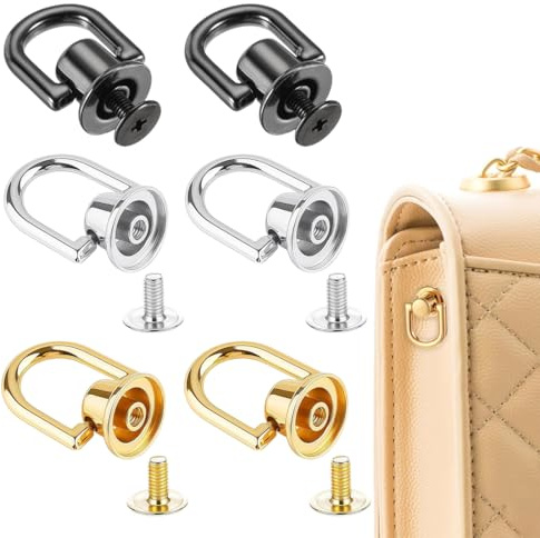 EIDUOVA 6 remaches de tornillo con anilla en D, remaches para cuero, anillas en D metálicas giratorias 360°, remaches huecos con perforador y tornillo para carteras de cuero, bolsos, cinturones