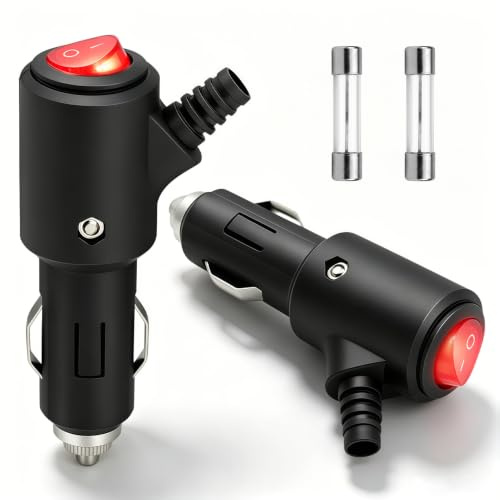 Lot de 2 Prise Allume Cigare 12V Mâle avec Interrupteur LED et Fusible 15A, Fiche Universelle Allume Cigare 12V/24V, Adaptateur Allume Cigares pour Voiture, Camping Car, Camion, Bateau