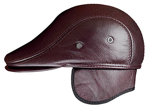Insun Herren Earflap Cap Leder Fliegermützen Winter Mützen Mit Ohrenschutz Warm Kappe Rötlich Braun mit Earflap XXL