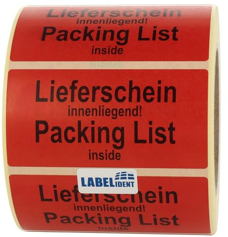 Warnetiketten 50,8 x 25,4 mm - Paket Aufkleber Lieferschein innenliegend! Packing list inside - 1.000 Versandaufkleber auf 1 Rolle(n), Papier selbstklebend