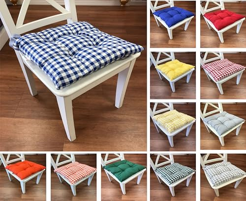 Tropik Home Colourful Seat Pads, Garden Kitchen Dining Chair Cushions Tie On (Blue Gingham)