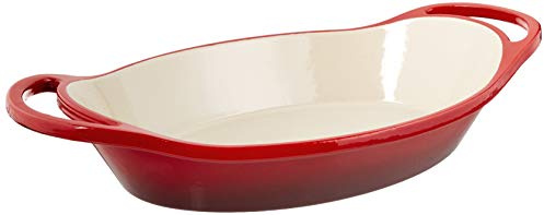 Lodge 2 Quart Enameled Cast Iron Oval Caserole – Dual Handles – Oven Safe up to 500° F or on Stovetop - Use to Marinate, Cook, Bake, Refrigerate and Serve – Red