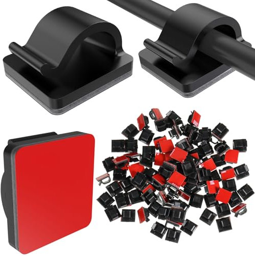 Blulu 100 Stück Mini-Kabelclips für den Außenbereich, mit Klebeband, Clips, selbstklebendes Kabel, Dekoration, Kabelhalter, für Weihnachten und Feenlicht (S, Schwarz)