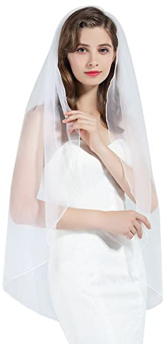BEAUTELICATE 1 Capa Velo de Novia Boda Blanco Marfil Largo Corto Suave Tul Sencillo Lápiz Borde Con Peine Varias Longitudes（Blanco,Catedral）