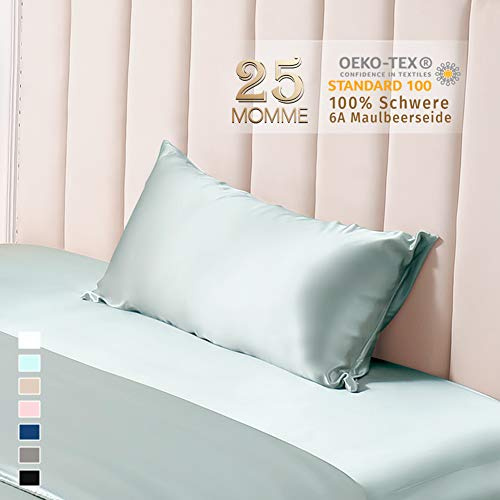 THXSILK 25 Momme Seide Kissenbezug für Haar und Haut - Maulbeerseide Kissenbezug - Hypoallergen mit Versteckter Reißverschluss - Pure Seide auf Beide Seiten … (Hellblau, 40x60cm)