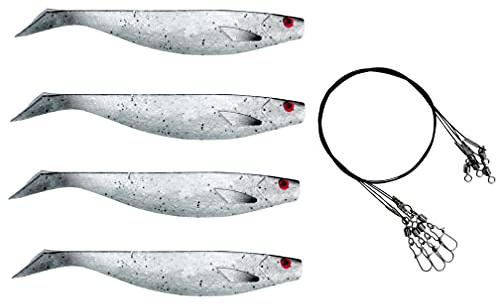 PetrisCatch 4er Gummifisch Set, 15cm, Hecht, Zander | UV aktiv, inkl. 4 Stahlvorfächer