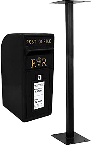 MonsterShop - Cassetta Postale per le Lettere in Stile Britannico Inglese in Ghisa da Esterno Buca per Lettere Standard - con Piedistallo - Nero