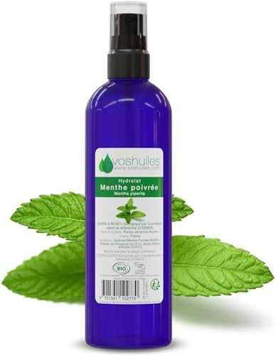 VOSHUILES - Hydrolat de Menthe Poivrée COSMOS - 100ml - Pur et Naturel - Rafraîchissant pour Peaux Ternes et Fatiguées - Distillation de Sommités Fleuries