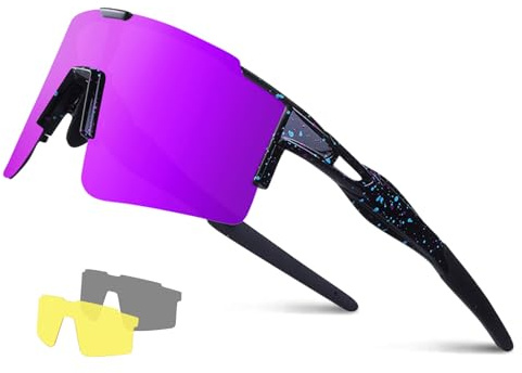 OULIQI Fahrradbrille Herren Damen Polarisierte Sonnenbrille, Sportbrillen TR90 Unbreakable mtb，UV400 Schutzbrille Sportbrille Schnelle brille mit 3 Wechselgläser für Radfahren Laufen Golf Baseball